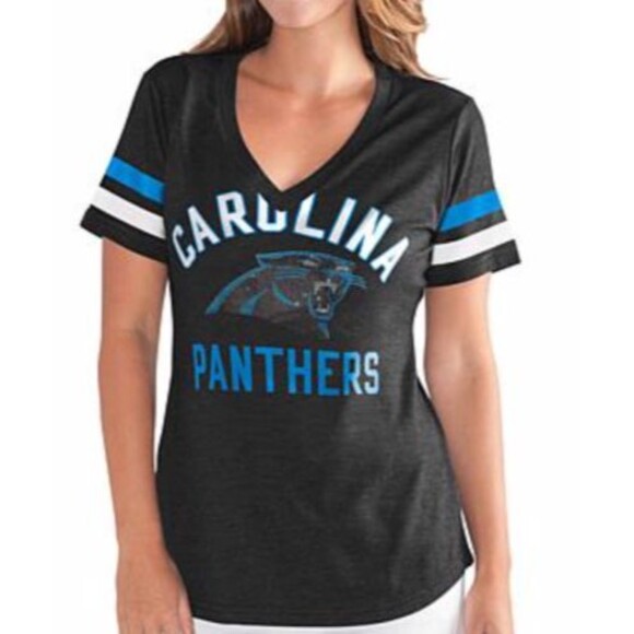 Carolina PANTHERS T-SHIRT G-III 4her WOMEN'S OFFICIAL NFL V-NECK BLING Small 4/6 - Picture 1 of 2